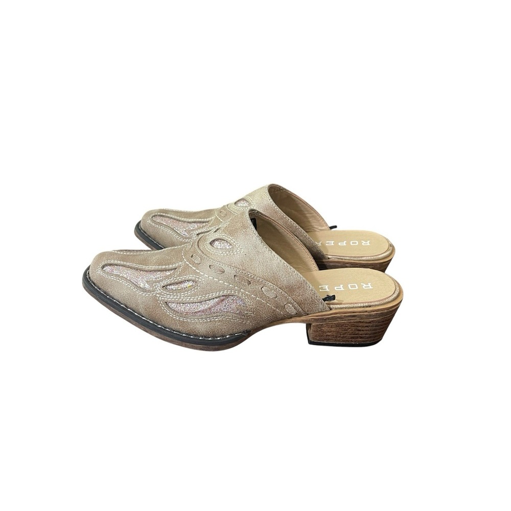 Roper Casual Shoes Womens 7.5 Mule Beth Snip Toe Beige Glitter Western Festival